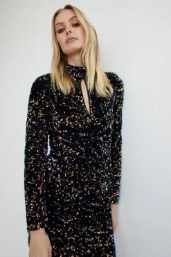 Velvet Sequin Iridescent Keyhole Mini Dress