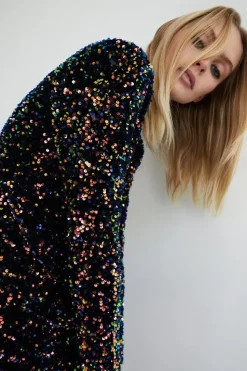 Velvet Sequin Iridescent Keyhole Mini Dress