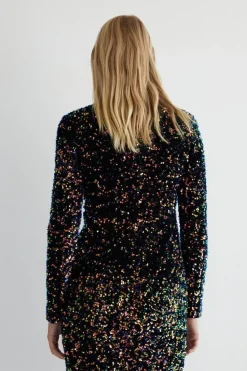 Velvet Sequin Iridescent Keyhole Mini Dress