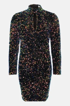 Velvet Sequin Iridescent Keyhole Mini Dress