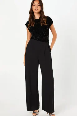 Velvet Sequin Jumpsuit with Cap Sleeve