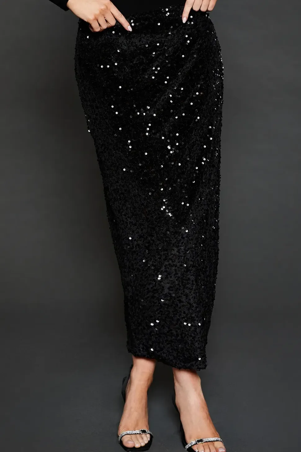 Velvet Sequin Midi Skirt