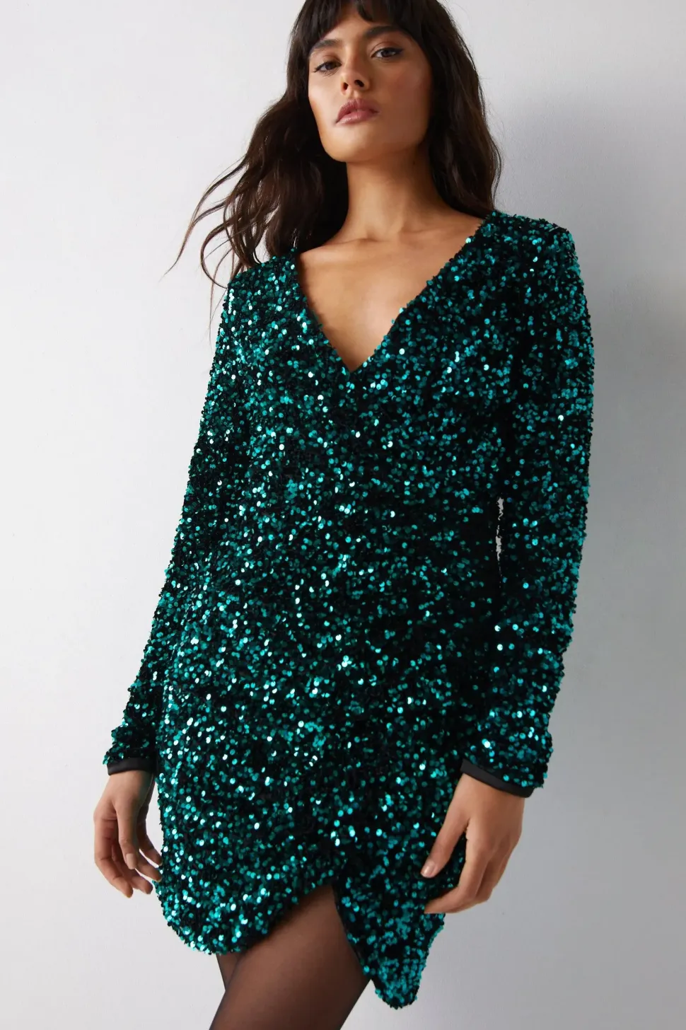 Velvet Sequin Wrap Mini Dress