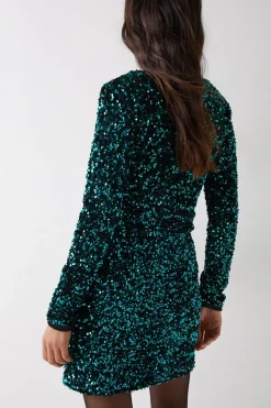 Velvet Sequin Wrap Mini Dress