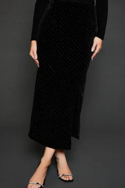 Velvet Studded Midi Skirt