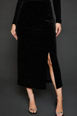 Velvet Studded Midi Skirt