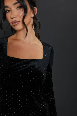Velvet Stud Square Neck Mini Dress