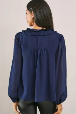 Velvet Trim Georgette Blouse