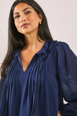 Velvet Trim Georgette Blouse