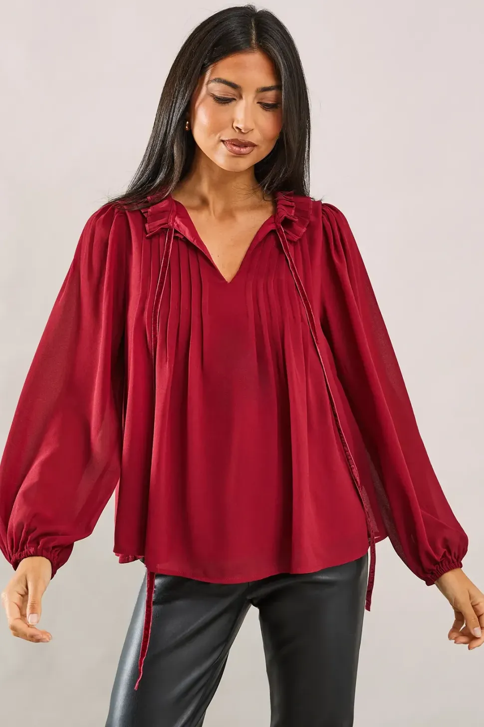 Velvet Trim Georgette Blouse