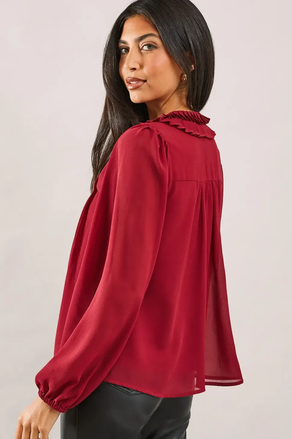 Velvet Trim Georgette Blouse