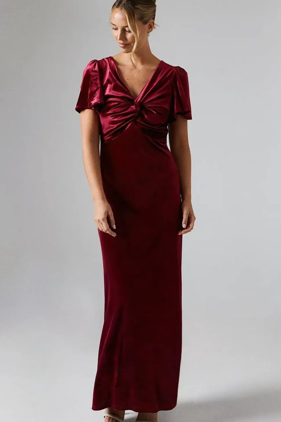 Velvet Twist Front Bridesmaids Maxi Dress