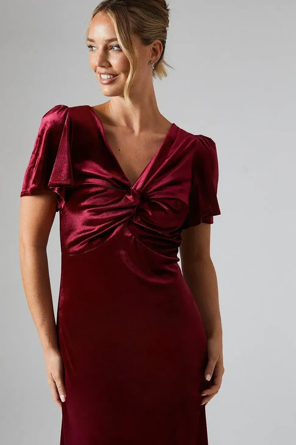Velvet Twist Front Bridesmaids Maxi Dress