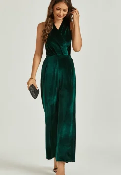 Velvet Wrap Jumpsuit In Green