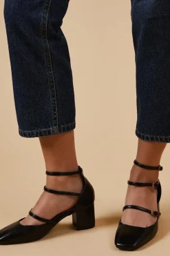 Venetian Square Toe Multi Mary Jane Block Heel Court Shoes