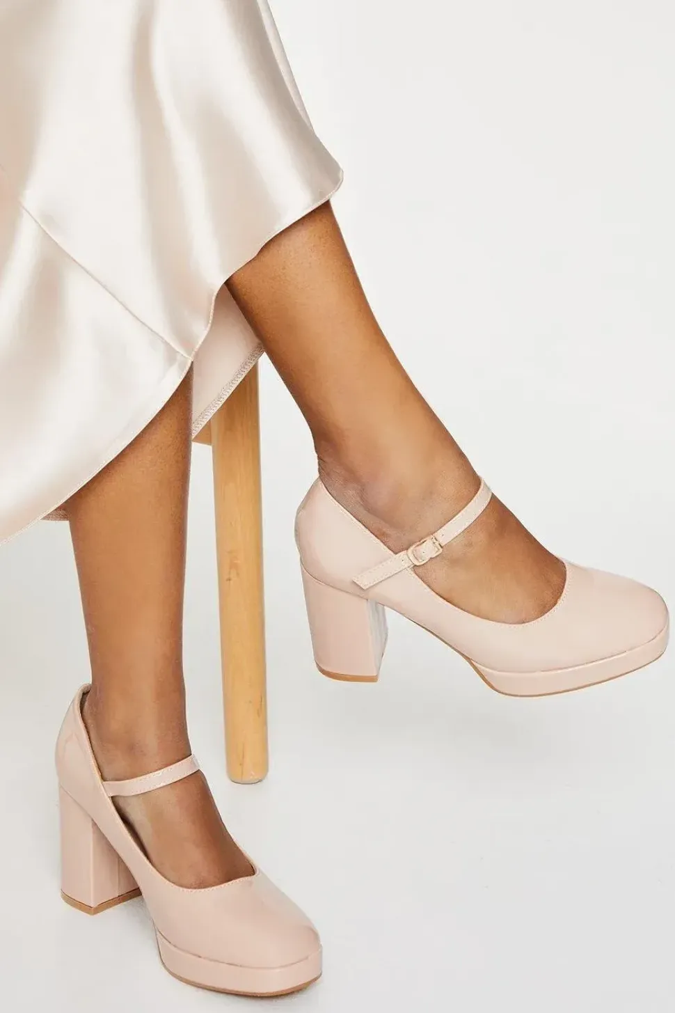 Vera Patent Platform Mary Jane High Block Heel Court Shoes