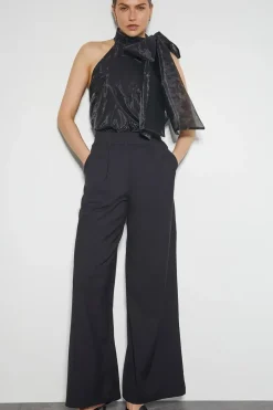 Vera Sleeveless Organza Pussybow Top Black