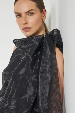 Vera Sleeveless Organza Pussybow Top Black