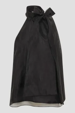 Vera Sleeveless Organza Pussybow Top Black