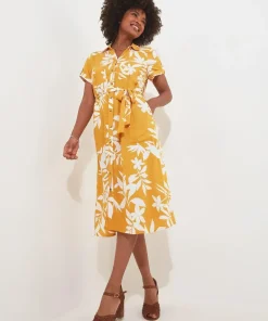 Vibrant Palm Printed Safari Style Shirt Dress
