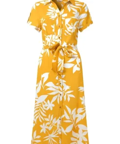 Vibrant Palm Printed Safari Style Shirt Dress