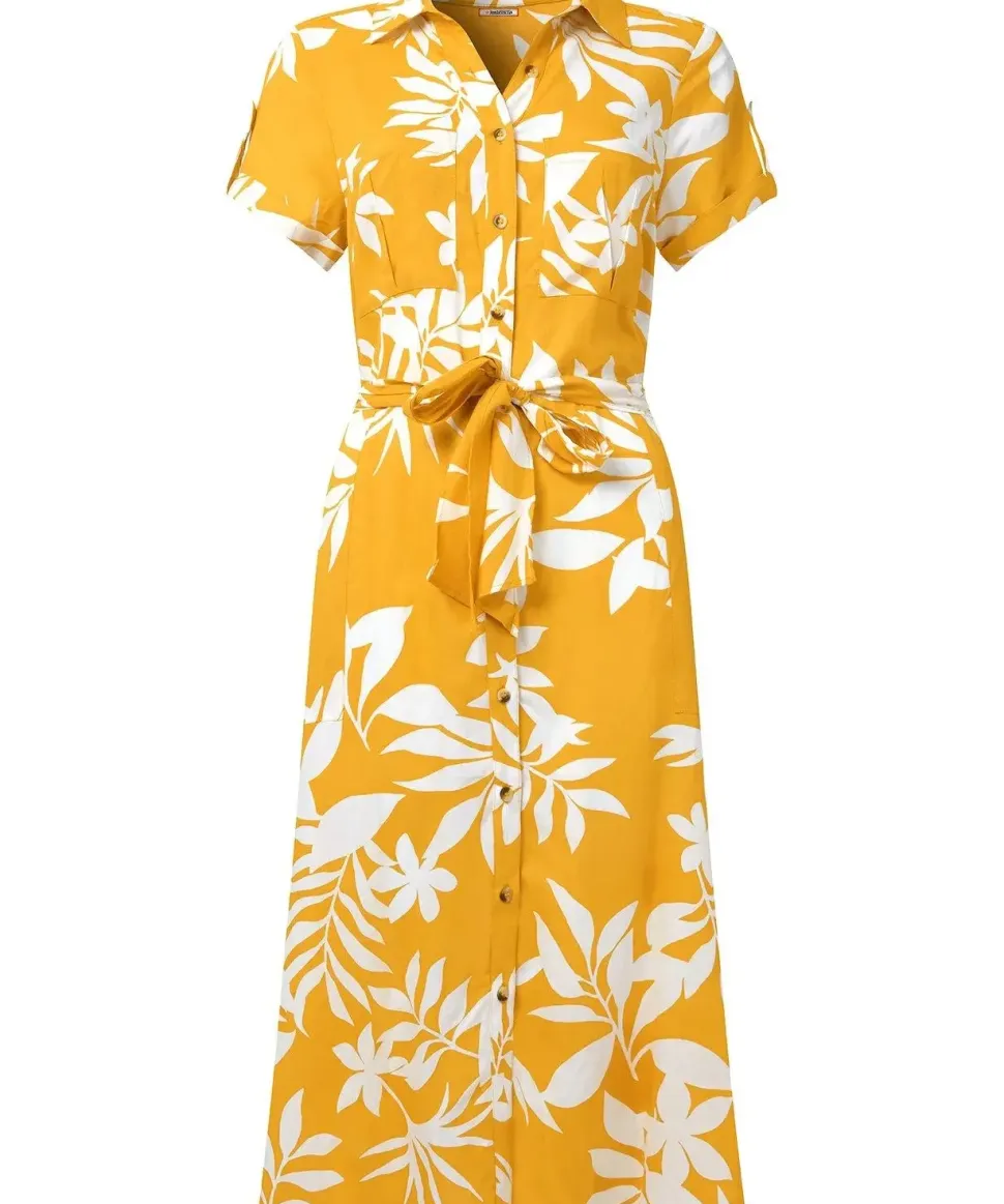 Vibrant Palm Printed Safari Style Shirt Dress
