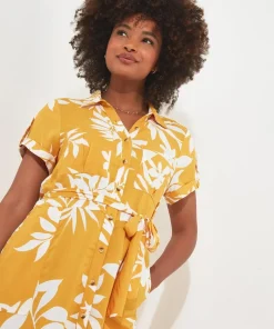 Vibrant Palm Printed Safari Style Shirt Dress