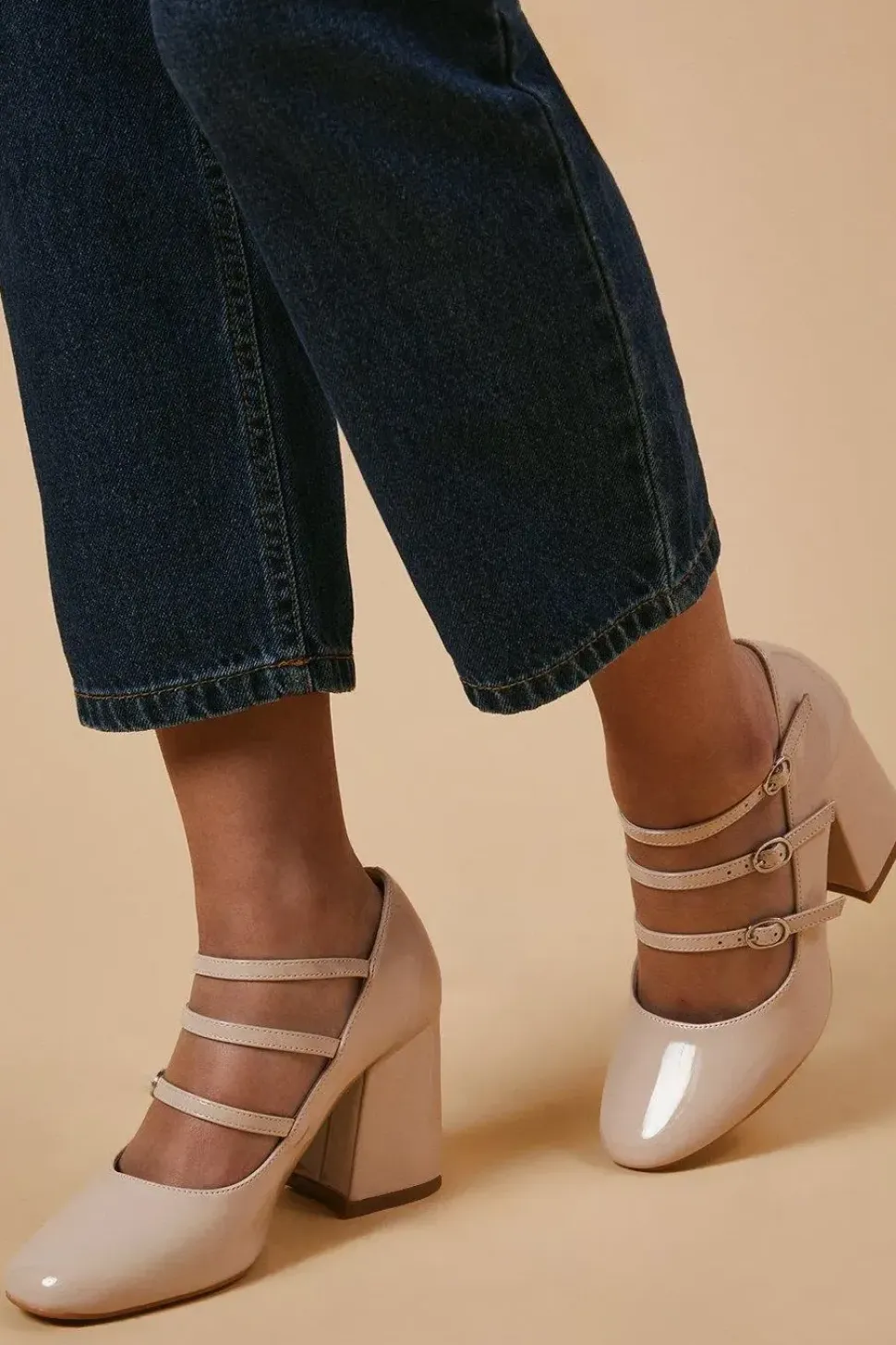 Villa Triple Mary Jane High Block Court Shoes