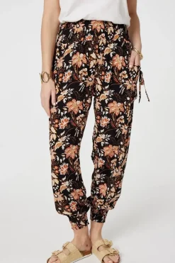 Vintage Floral Shirred Waist Harem Pants