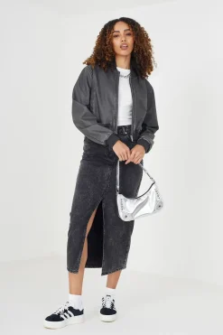 Vintage PU Cropped Bomber Jacket