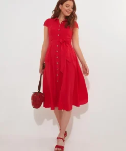 Vintage Safari Tie Waist Midi Shirt Dress