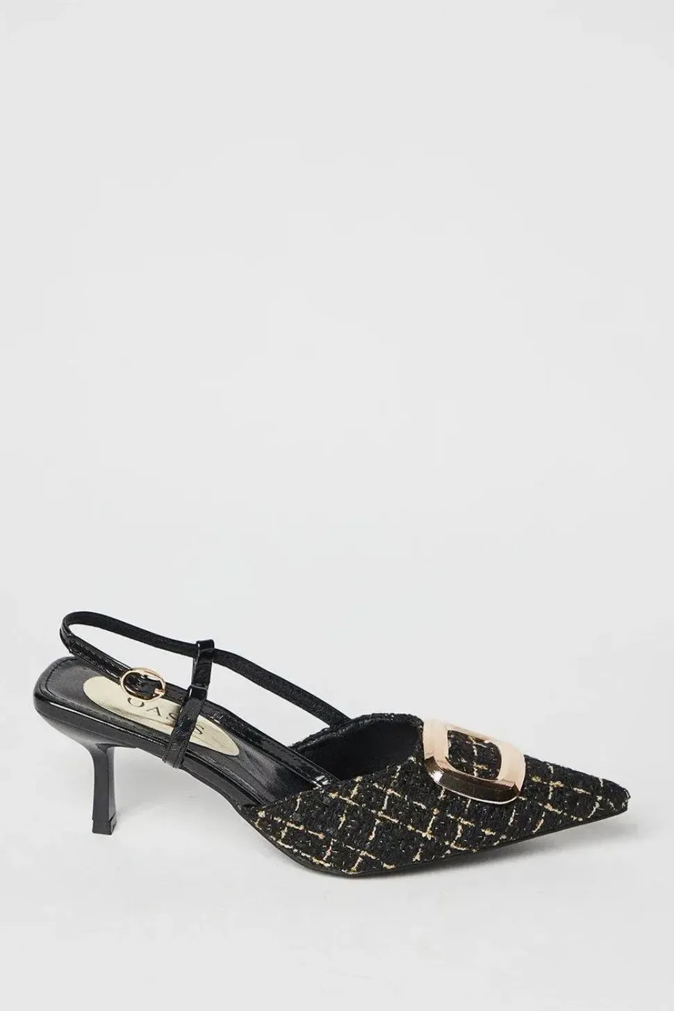 Viola Woven Metal Brooch Detail Kitten Heel Slingback Court Shoes