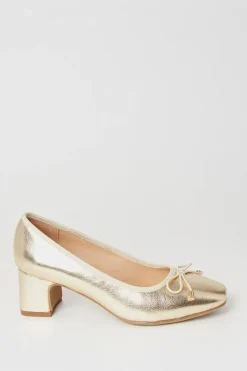 Violetta Square Toe Bow Detail Low Block Heel Pumps