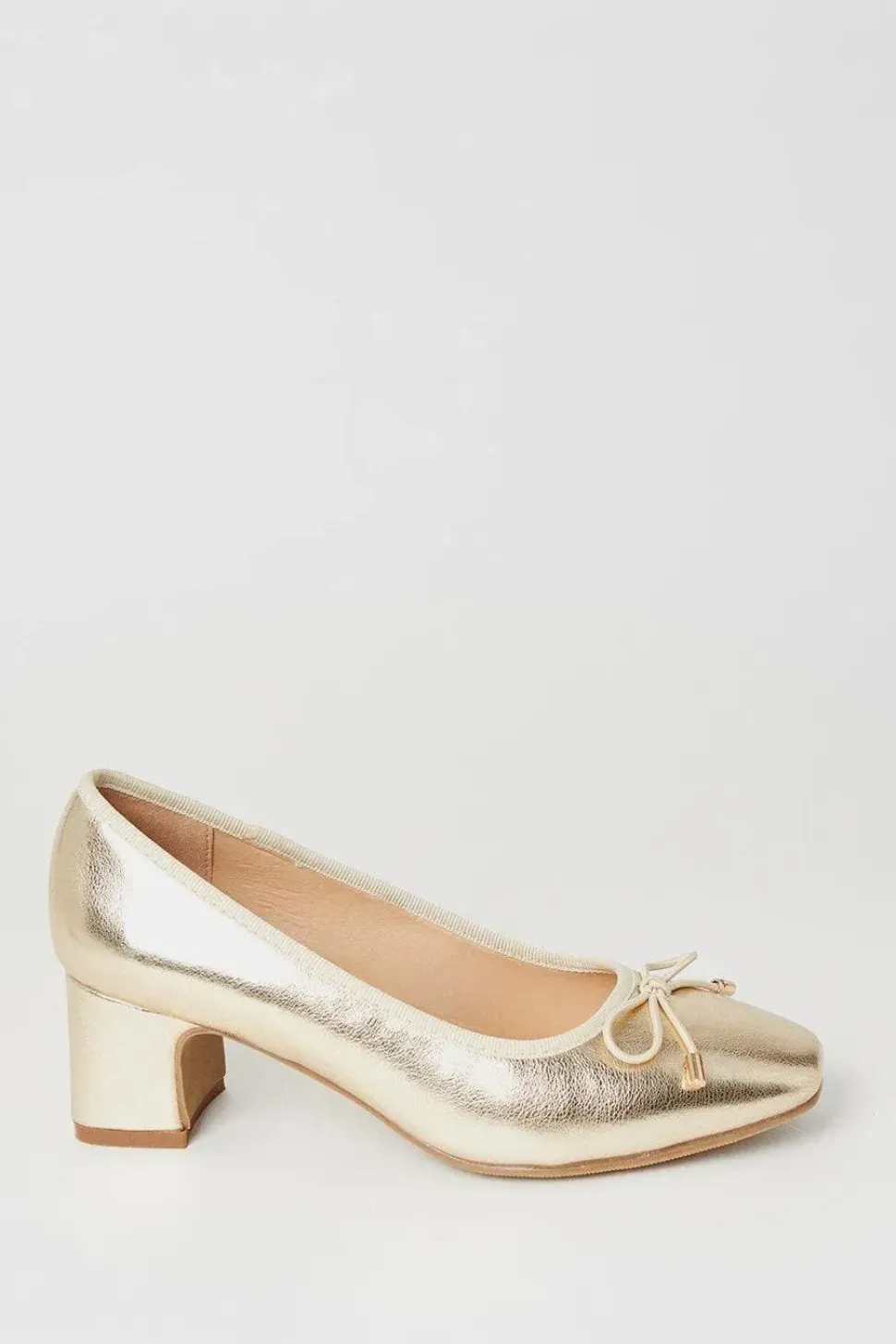Violetta Square Toe Bow Detail Low Block Heel Pumps