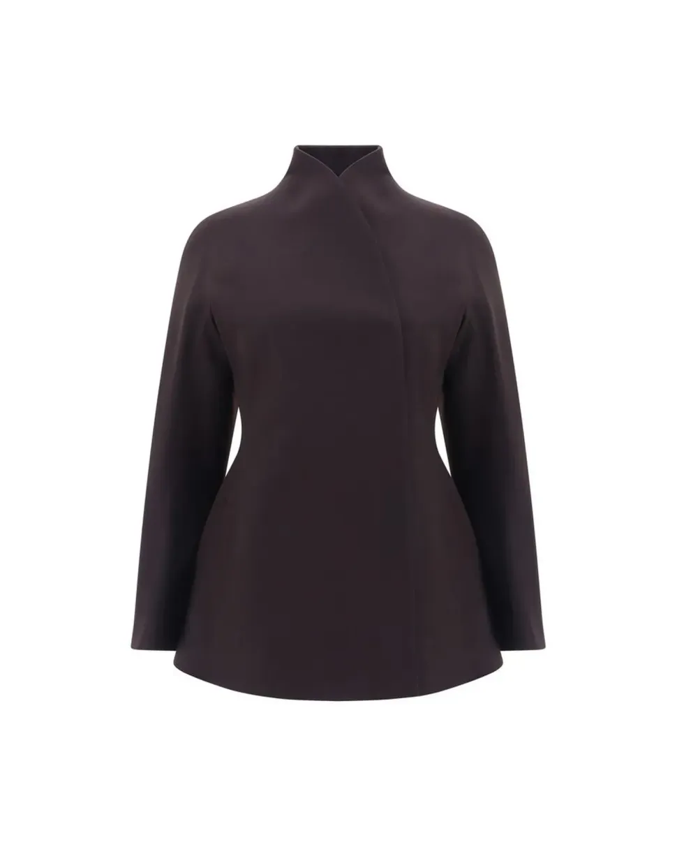Virgin Wool Jacket with Shawl Lapels and Hidden Closure