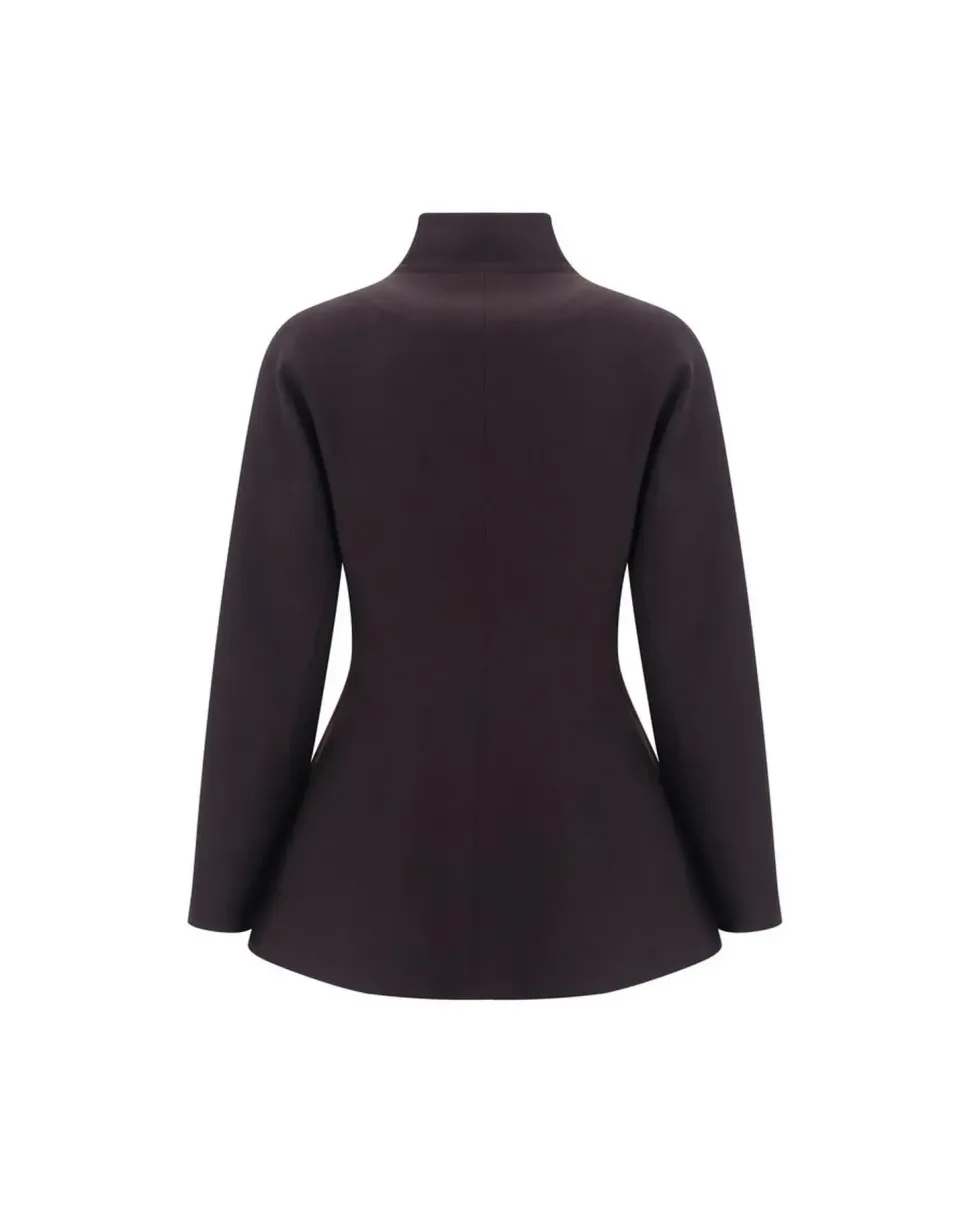 Virgin Wool Jacket with Shawl Lapels and Hidden Closure
