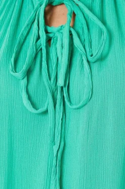Viscose Crinkle Shirred Insert Tie Blouse