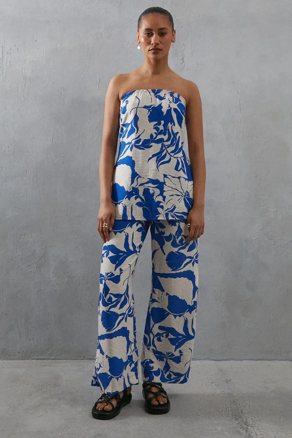 Viscose Floral Nylon Bandeau Top Co Ord