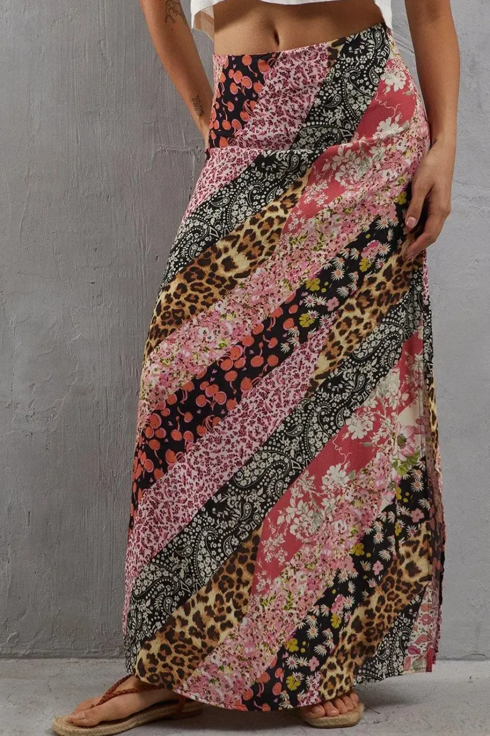 Viscose Mixed Print Bias Maxi Skirt