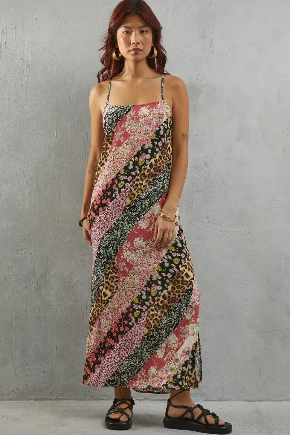 Viscose Mixed Print Strappy Maxi Sundress