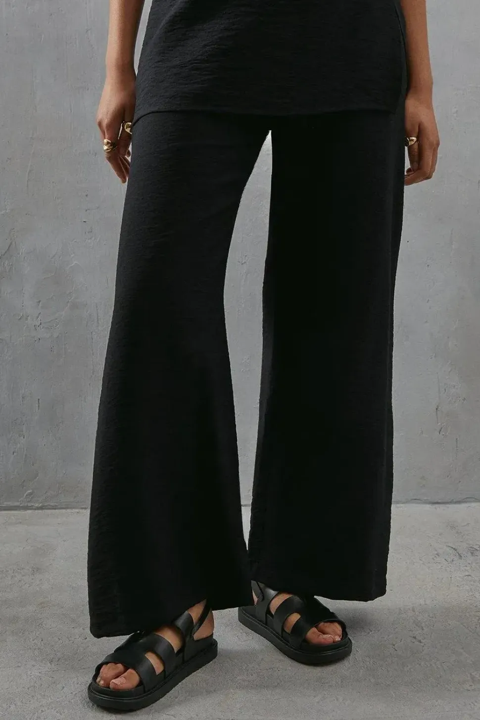 Viscose Nylon Drawstring Wide Leg Trouser Co Ord