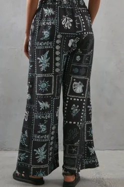 Viscose Postcard Print Nylon Wide Leg Trouser