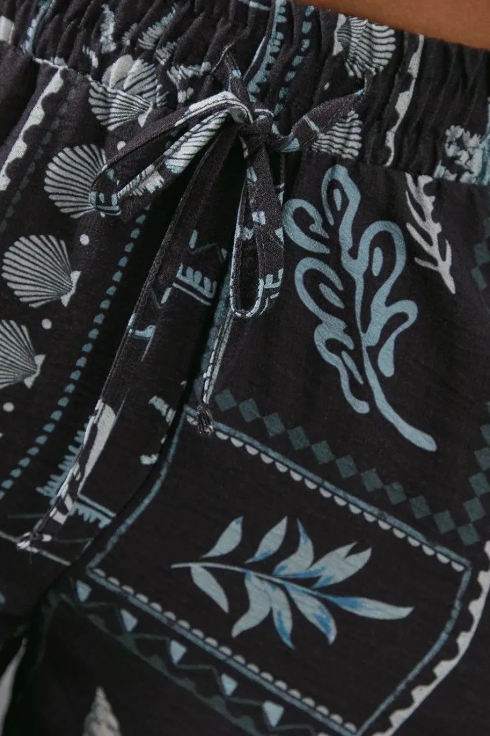 Viscose Postcard Print Nylon Wide Leg Trouser