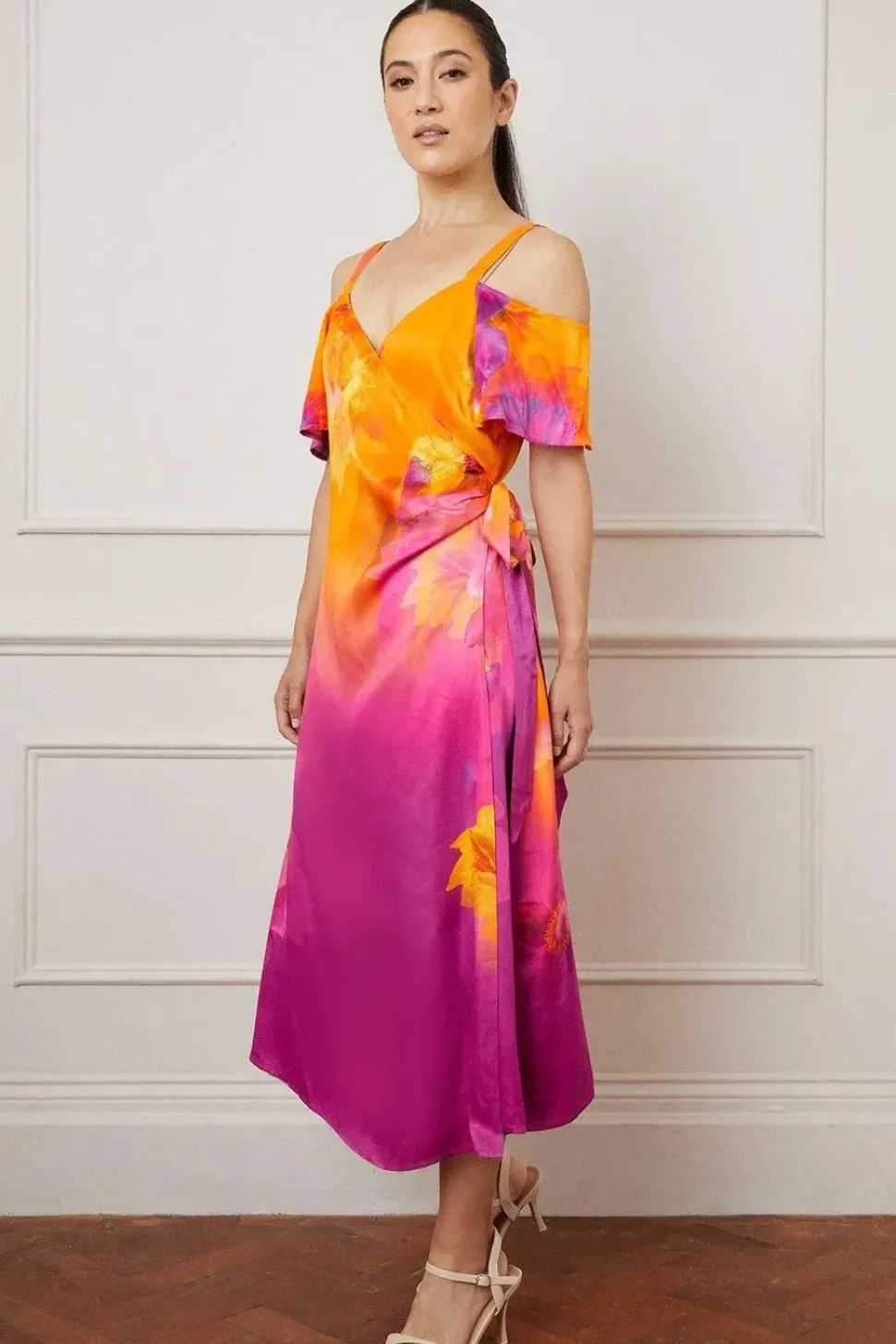 Viscose Satin Floral Ombre Midaxi Dress
