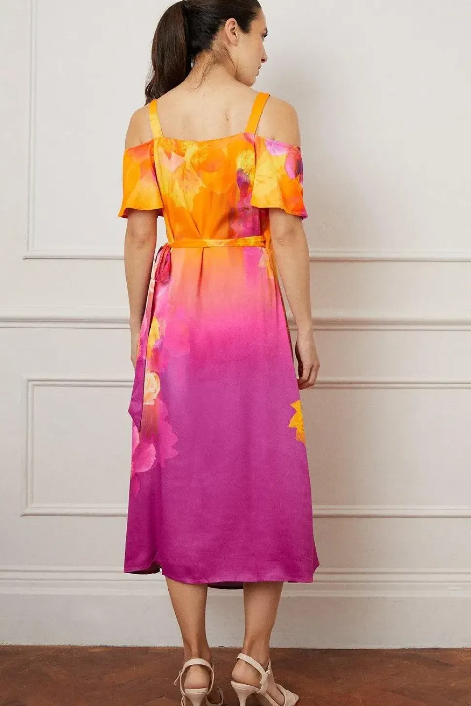 Viscose Satin Floral Ombre Midaxi Dress
