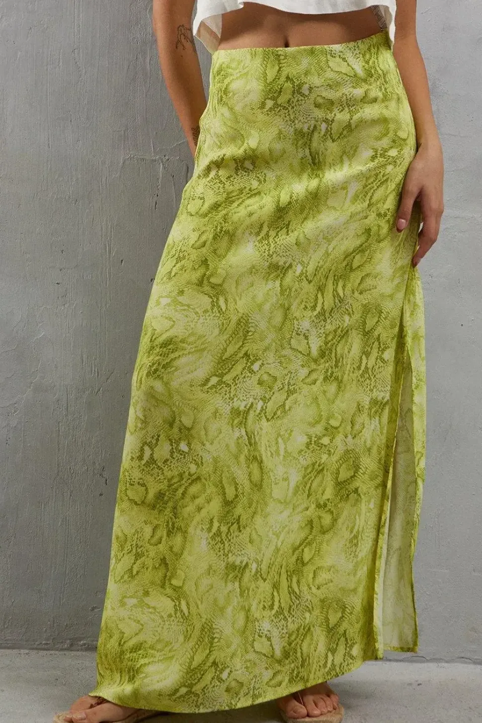 Viscose Snake Print Bias Maxi Skirt