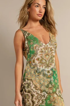 Viscose Tile Border Print Glitter Maxi Beach Dress