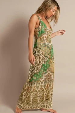 Viscose Tile Border Print Glitter Maxi Beach Dress