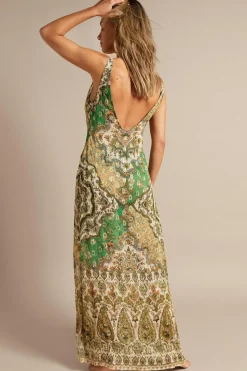 Viscose Tile Border Print Glitter Maxi Beach Dress