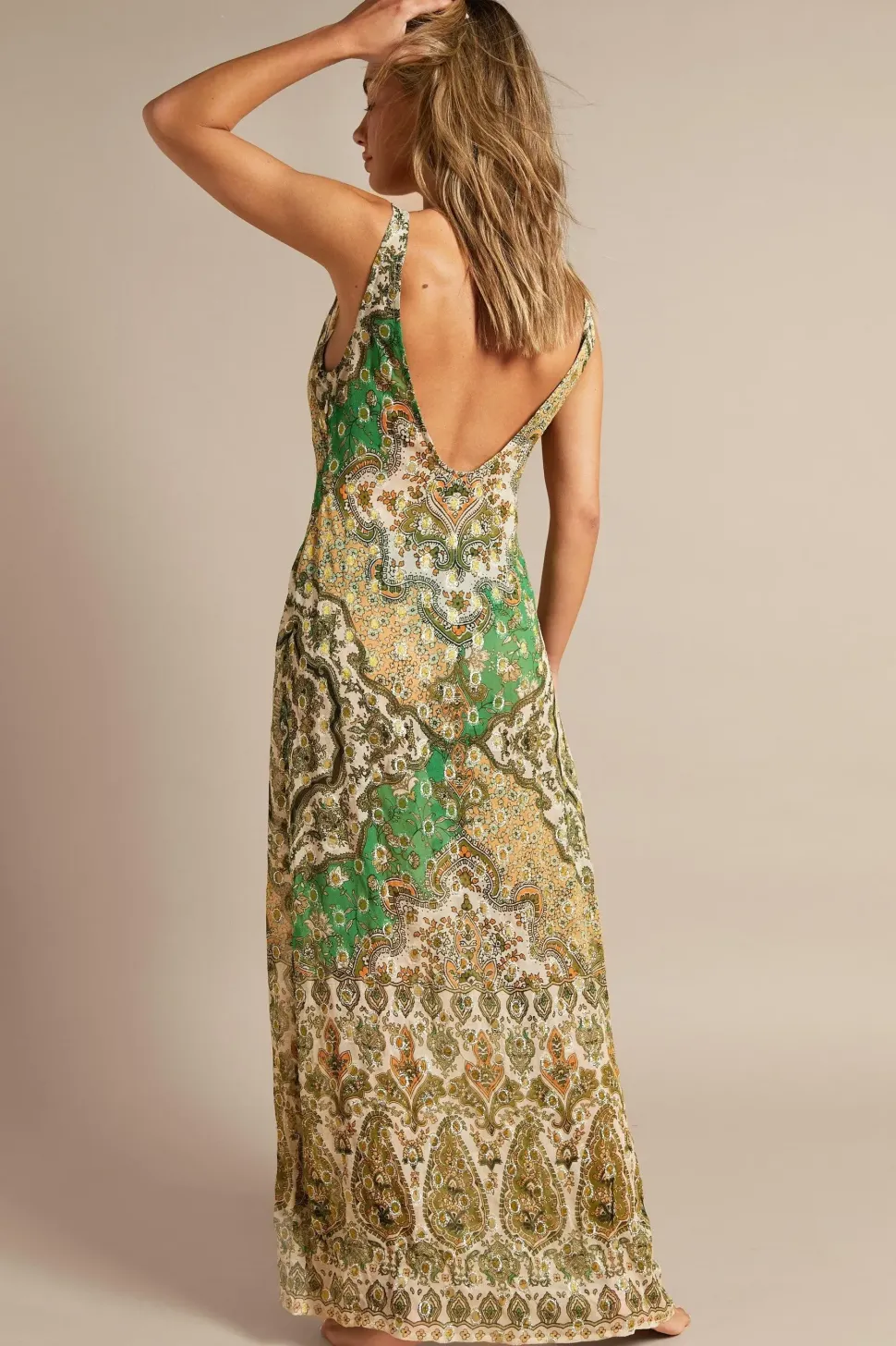 Viscose Tile Border Print Glitter Maxi Beach Dress